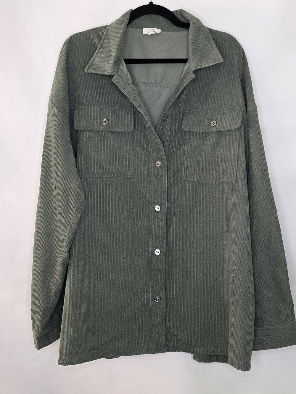 Entro Plus Size Corduroy Shirt 1X Long‎ Sleeve Button-up Shacket with Pockets